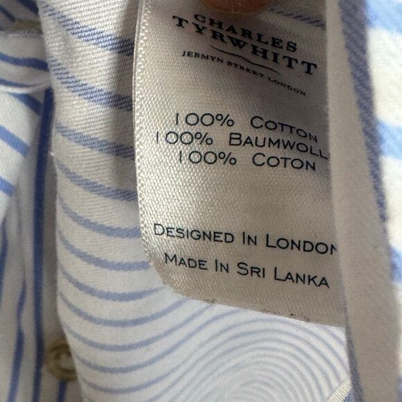 Charles tyrwhitt non iron classic fit blue striped button up shirt size 19/37 - Picture 7 of 8